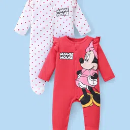Babyhug Disney Interlock Full Sleeves Frill Detailed Sleep Suits With Minnie Mouse Graphics Pack Of 2 - Red & White-picture-24