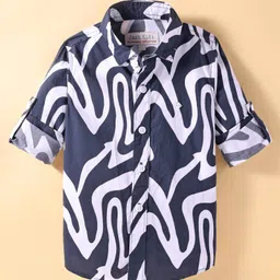 JASH KIDS Cotton Knit Full Sleeves Abstract Print Shirt - Navy Blue-picture-16