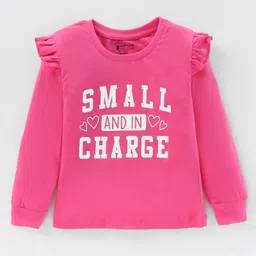Bodycare Single Jersey Knit Full Sleeves Top with Frill Detailing & Text Print - Pink-picture-20