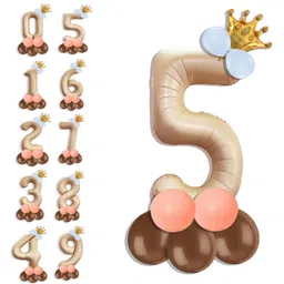 decor mantra Decormantra 5 Five 32 Inch Number Foil Balloon For 5th Birthday Decoration Kit Items -Pack of 14-BEIGE image 1