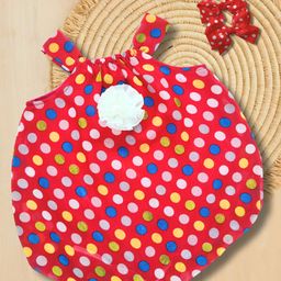 Creative Kids Georgette Woven Sleeveless Polka Dots Printed Floral Applique Detailed Onesie - Maroon & Navy Blue-picture-21