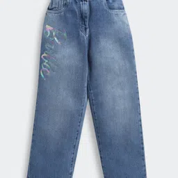 Barbie by Tiny Girl Denim Brand Name Printed Mild Washed Straight Fit Jeans - Blue-picture-12