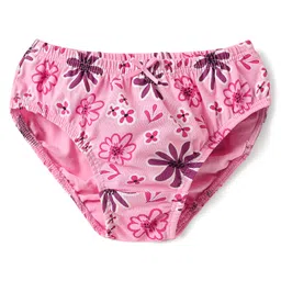 Babyoye Cotton Elastane Knit Panties With Floral Print Pack Of 3 - Pink Purple & Yellow image 2