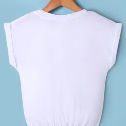 Smarty Girls Cotton Knit Half Sleeves Top With Aloha Summer Print - Offwhite image 2