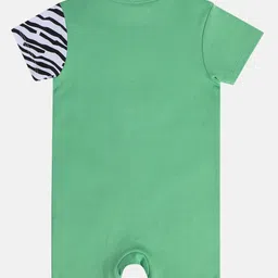 MINI KLUB Cotton Knit Half Sleeves Zebra Patch Detailed Romper - Green & White image 3