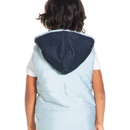Cherry Crumble By Nitt Hyman Woven Sleeveless Solid Hooded Quilted Jacket - Blue & Off White image 3