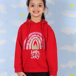 The Mom Store Cotton Knit Christmas Theme Pack Of 2 Full Sleeves Bear & Holly Jolly Text Printed Light Winterwear Hooded Sweatshirts - Multi Colour image 3