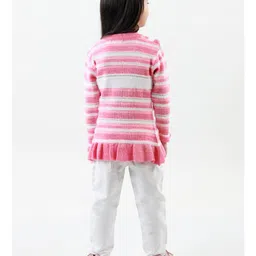 KNITCO Full Sleeves Striped With Frill Detailed Sweater Dress - Pink image 4