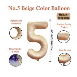 decor mantra Decormantra 5 Five 32 Inch Number Foil Balloon For 5th Birthday Decoration Kit Items -Pack of 14-BEIGE image 3