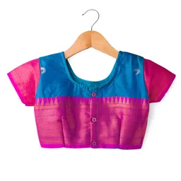 Bhartiya Paridhan Silk Woven with Half Puffed Sleeves Blouse And Zari Bordered Nauvari Saree - Royal Blue image 3