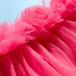 Babyhug Mesh Woven Sleeveless Party Dress With Floral Corsage - Pink image 3