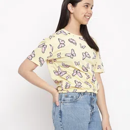 Lil Tomatoes Half Sleeves Butterflies Printed Top - Lemon Yellow image 5