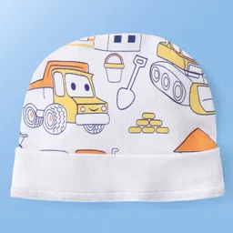 Doodle Poodle 100% Cotton Interlock Half Sleeves Vehicles Printed Onesie With Cap & Booties - Bright White image 4