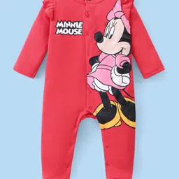 Babyhug Disney Interlock Full Sleeves Frill Detailed Sleep Suits With Minnie Mouse Graphics Pack Of 2 - Red & White image 4