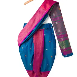 Bhartiya Paridhan Silk Woven with Half Puffed Sleeves Blouse And Zari Bordered Nauvari Saree - Royal Blue image 4