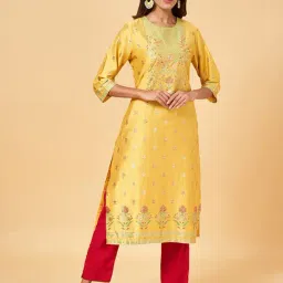 Rangmanch by Pantaloons Yellow Printed Straight Kurta-image-81