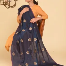 Jaypore Blue Self Design Embroidered Hand Woven Dupatta image 3