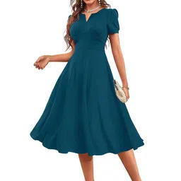TESSAVEGAS Puff Sleeve Fit & Flare Midi Dress-picture-34