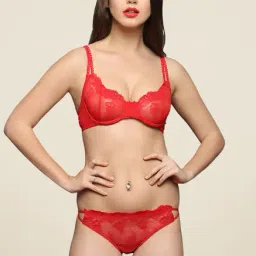 Clovia Red Non-Padded Underwired Bra & Panty Set-picture-15