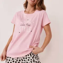 La Vie En Rose Pink Cotton Printed T-Shirt-image-15