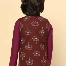 KISAH Kids Maroon Printed Nehru Jacket image 2