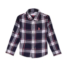 U.S. Polo Assn. Kids Navy Cotton Chequered Full Sleeves Shirt-picture-43