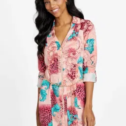 Guess Multi Baroque Print Collared Long Sleeves Shirt Dress-picture-28