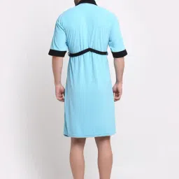 Creeva Everyday Ocean Blue & Black 225 GSM Micro Terry Bathrobe with Front Pocket & Kimono Collar image 5