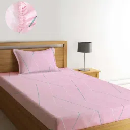 Klotthe Pink Cotton Blend 300 TC Single Elastic Bedsheet With 1 Pillow Cover-picture-23
