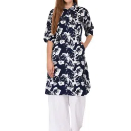 PATRORNA Navy & White Printed Pathani Kurta-image-18