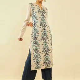 Soch Beige Acrylic Floral Pattern Knitted Winter Straight Kurta with Pocket-image-0