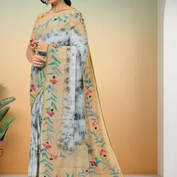 The Chennai Silks Floral Pure Cotton Fusion Saree image 4