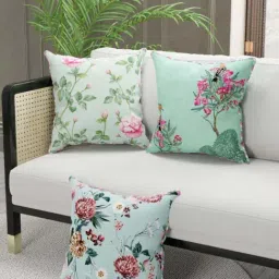 Bianca Suzane Mint & Teal Micro Fiber Reversible Printed Cushion Covers - Set of 3-image-2