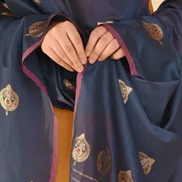 Jaypore Blue Self Design Embroidered Hand Woven Dupatta image 4