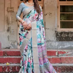 ALMAARI FASHION Floral Printed Jamdani Saree image 5