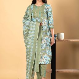 Readiprint Floral Printed Round Neck Straight Kurta With Palazzos & Dupatta-picture-22