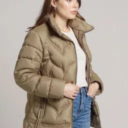 Mast & Harbour Women Spread Collar Solid Padded Jacket image 3
