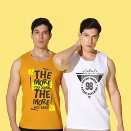 WOOSTRO Men Pack of 2 Typography Printed Round Neck Cotton Slim Fit Sports T-shirts image 3