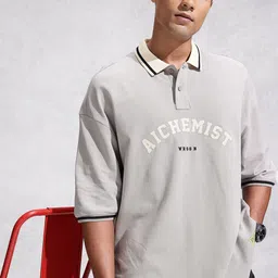 WROGN Embroidered Polo Collar Drop-Shoulder Sleeves Pure Cotton Oversized T-shirt-picture-21