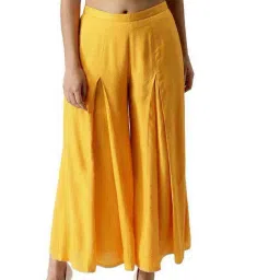 PATRORNA Mustard Loose Fit Mid Rise Palazzos-picture-19