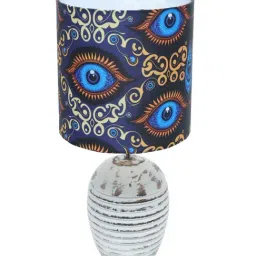 Homesake Beauty in Eye Multicolor Wood Ribbed Basket Table Lamp with Fabric Lampshade image 4