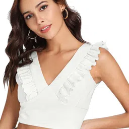 SHOPONBIT Women Solid V-Neck Crop Top-image-81