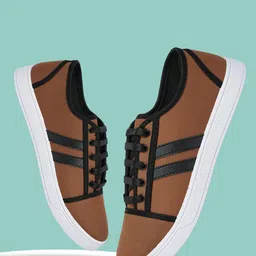 Spotwalk Men Striped Round Toe Sneakers-picture-49