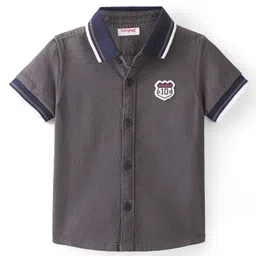 Babyhug 100% Cotton Knit Half Sleeve Shirt With Solid Colour - Grey-picture-26