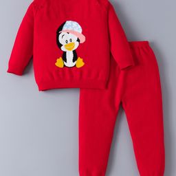 Kookie Kids Full Sleeves Pullover Raglan Sleeves Sweater Set With  Penguin Design - Red-picture-32