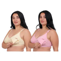 Fabme Pack Of 2 Cotton Sleeveless Solid Nursing Bras - Skin & Pink-picture-18