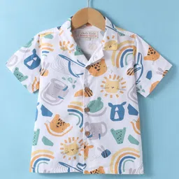JASH KIDS Cotton Knit Half Sleeves Shirt with Bees & Dog Print - Green-picture-16