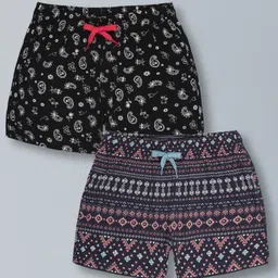 Plum Tree Pure Cotton Pack Of 2 Paisley & Floral Printed Shorts - Black & Navy Blue image 1