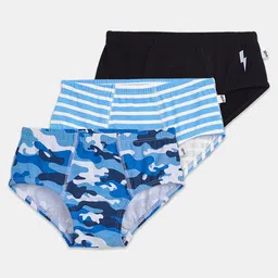 Plan B Cotton Elastane Pack Of 3 Striped & Camouflage Printed Briefs - Blue & Black-picture-26
