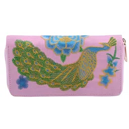 MOMISY Women's PU Leather Peacock Embroidery Clutch Purse, Handbag, Party Wedding Wallet with Zipper (Light Pink)-image-59